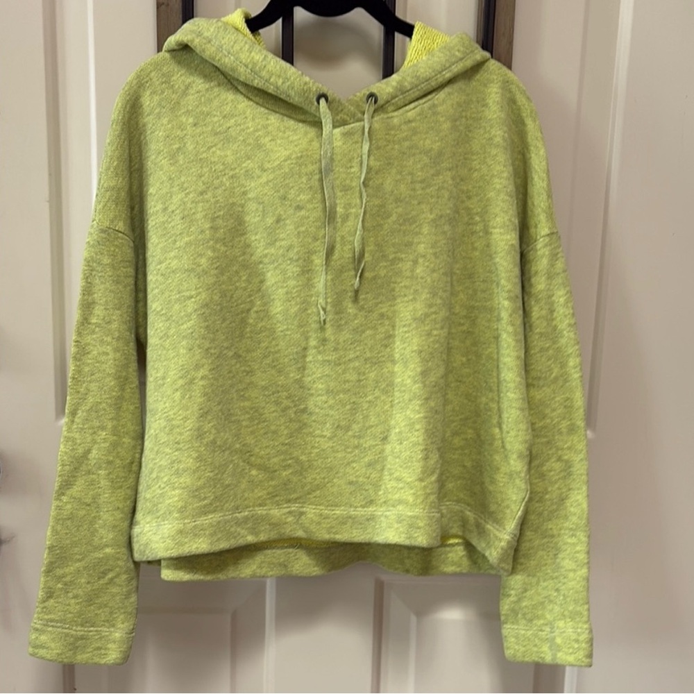 Free People Lime Green Cropped Hoodie Sweatshirt